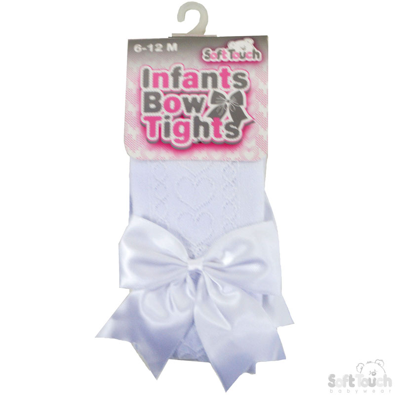 White Heart Tights W/Large Bow No. T122-W-6-12