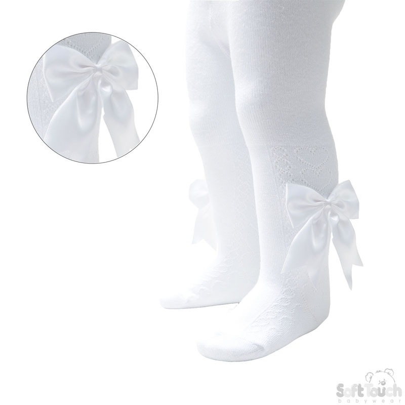 White Heart Tights W/Large Bow No. T122-W-NB-3