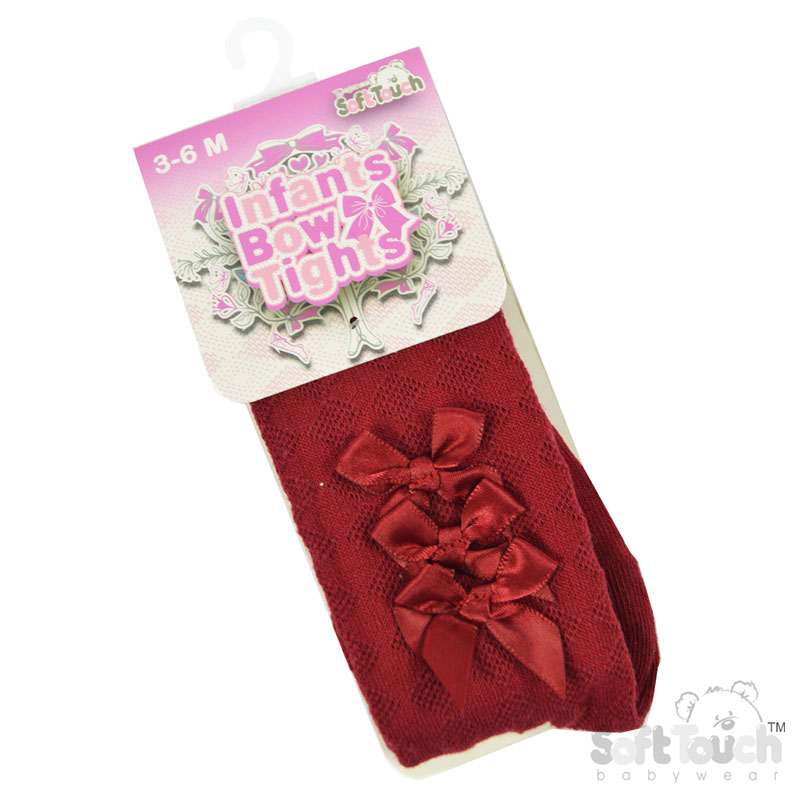 Burgundy Diamond Jaquard Tights w/3 Bows : T124-BU