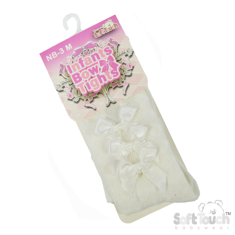 Cream Diamond Jaquard Tights w/3 Bows : T124-C
