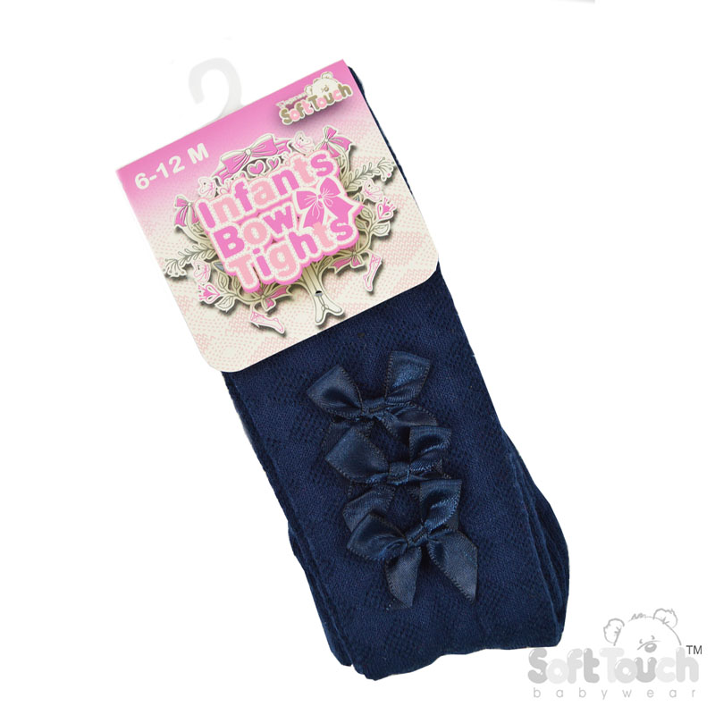 Navy Diamond Jaquard Tights w/3 Bows : T124-N