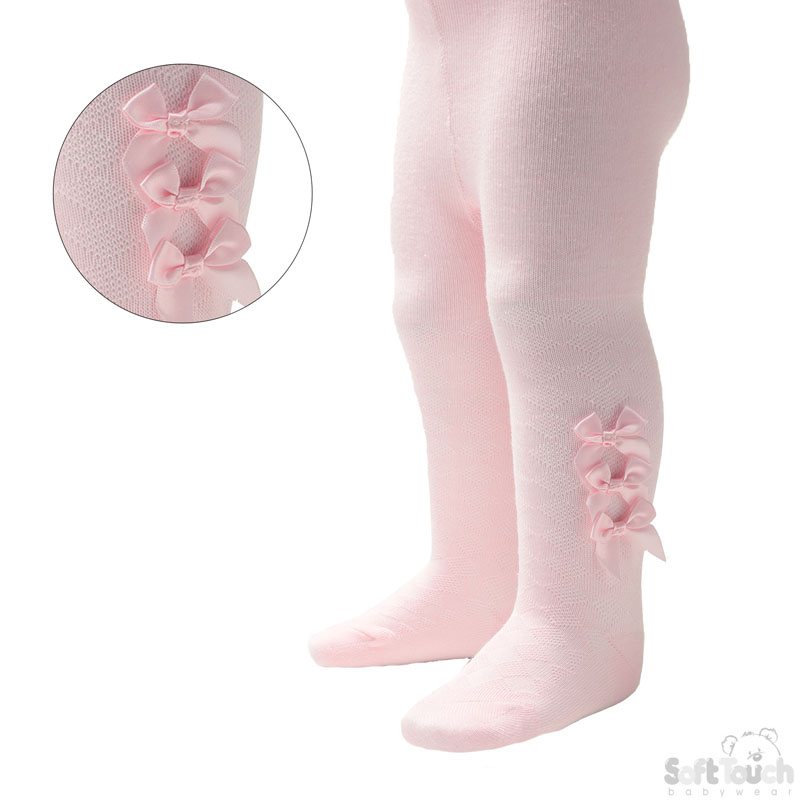 Pink Diamond Jaquard Tights W/3 Small Bow No.T124-P