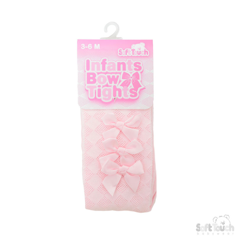 Pink Diamond Jaquard Tights W/3 Small Bow No.T124-P