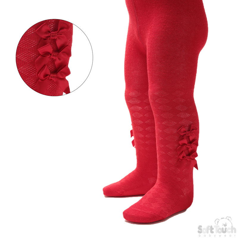 Red Diamond Jaquard Tights W/ 3 Small Bow No.T124-R