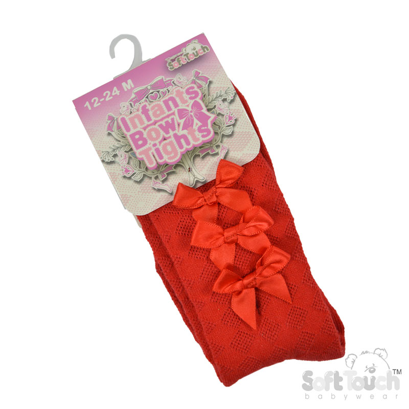 Red Diamond Jaquard Tights W/ 3 Small Bow No.T124-R