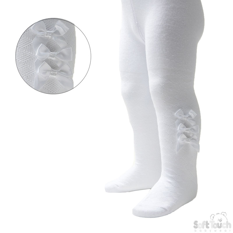 White Diamond Jaquard Tight W/3 Small Bow No.T124-W