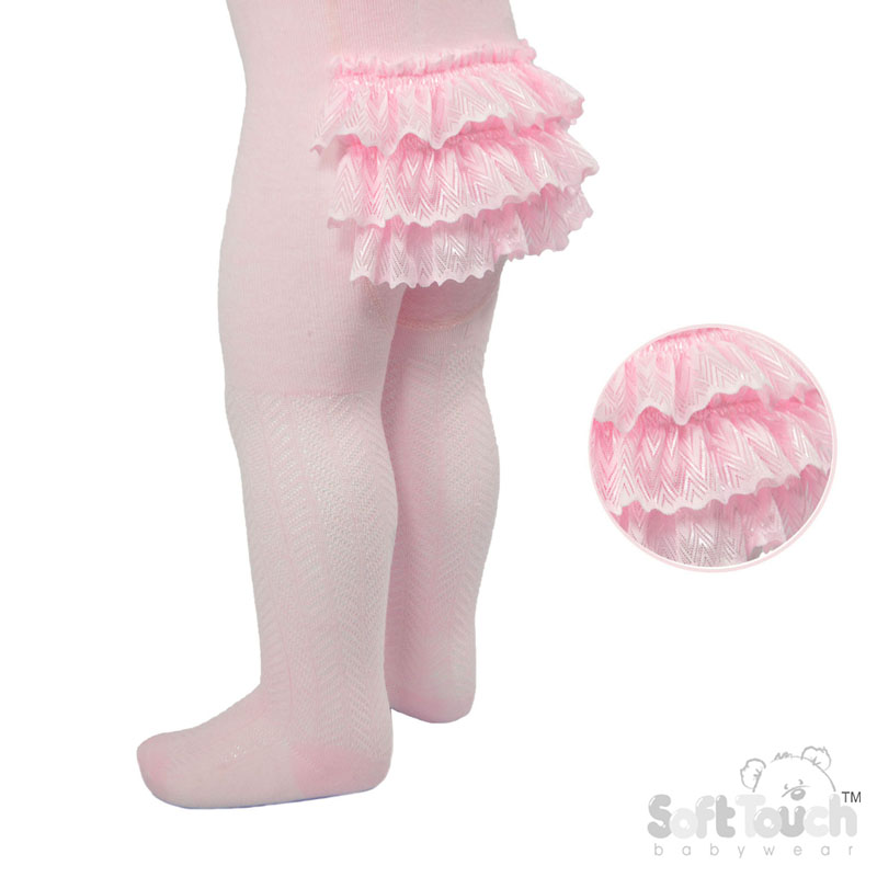 Pink Ribbed Tights W/Frill No. T126-P