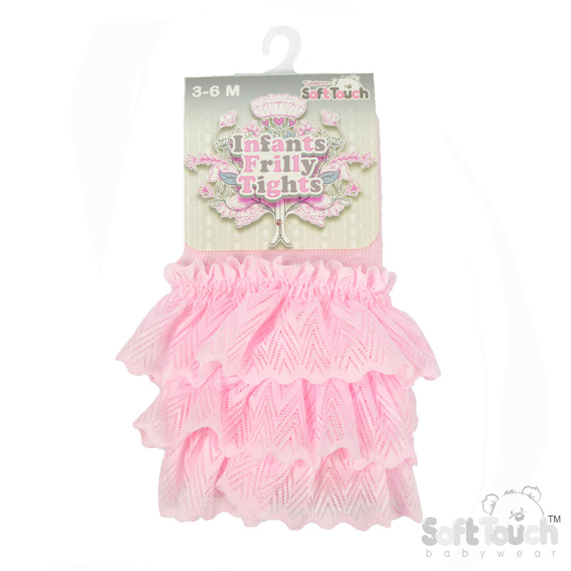 Pink Ribbed Tights W/Frill No. T126-P