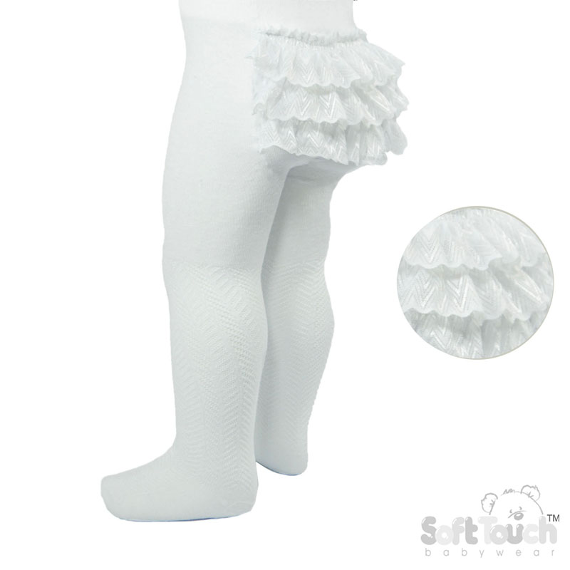 White Ribbed Tights W/Frill No. T126-W