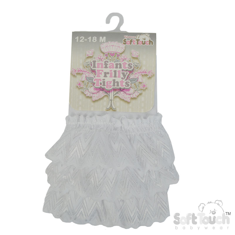 White Ribbed Tights W/Frill No. T126-W