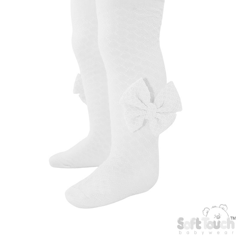 White Diamond Tights w/Checked Bow No. T128-W