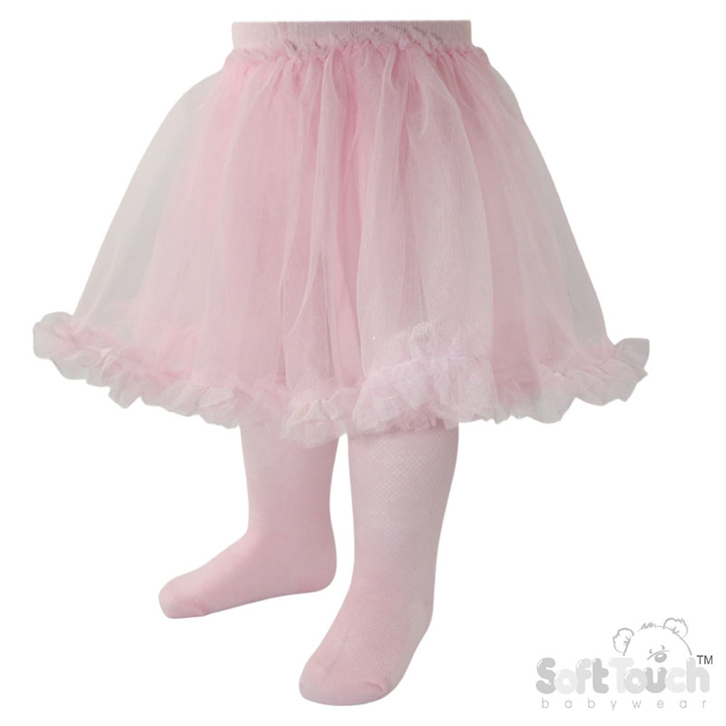 Pink Floral Tights w/Matching Organza Tutu Skirt No. T130-P