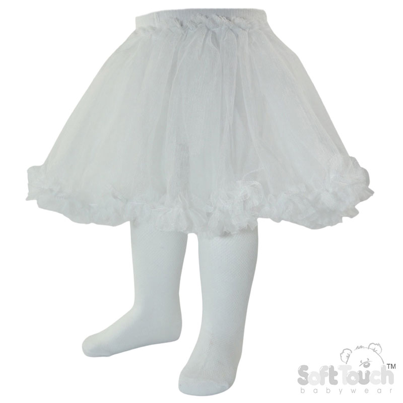 White Floral Tights w/Matching Organza Tutu Skirt No. T130-W