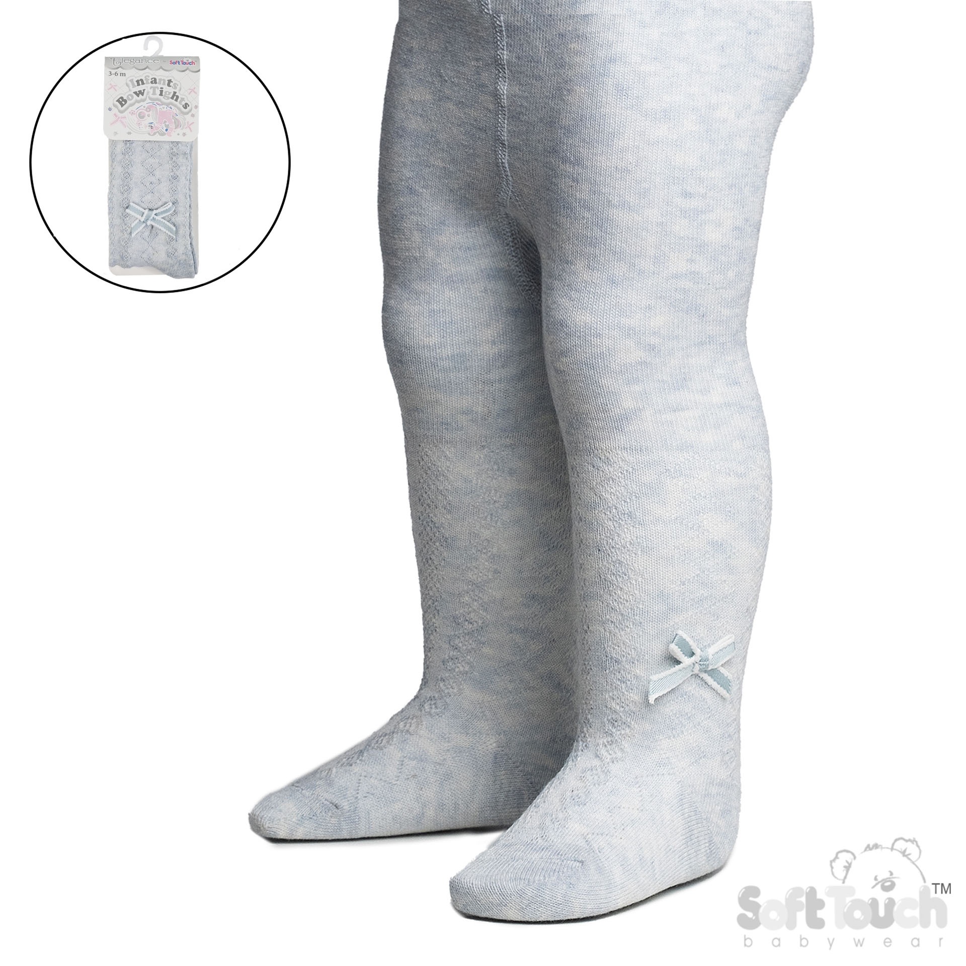 Denim Blue 'Elegance' Melange Tights w/ Bow : T132-DE