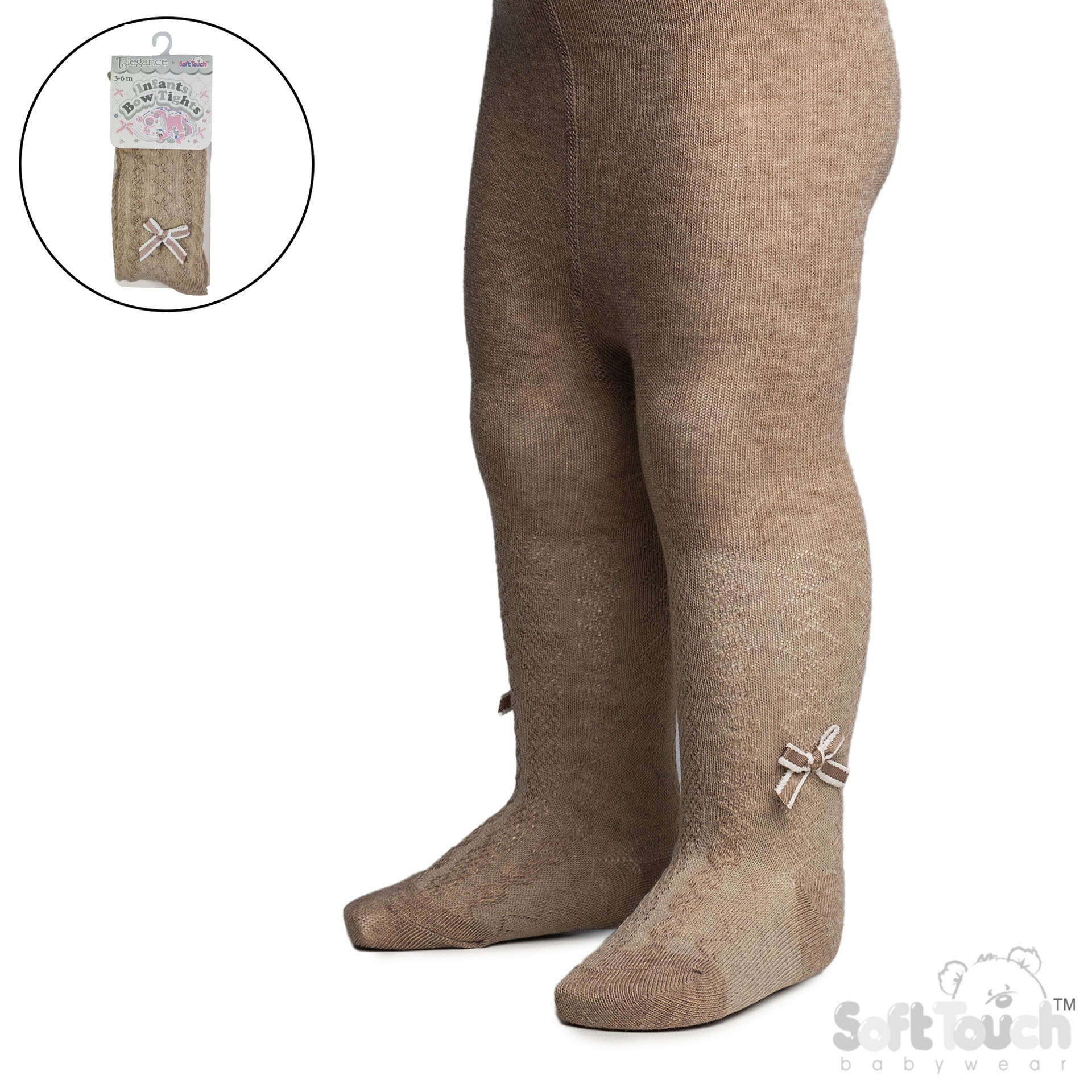 Oatmeal 'Elegance' Melange Tights w/ Bow : T132-OA