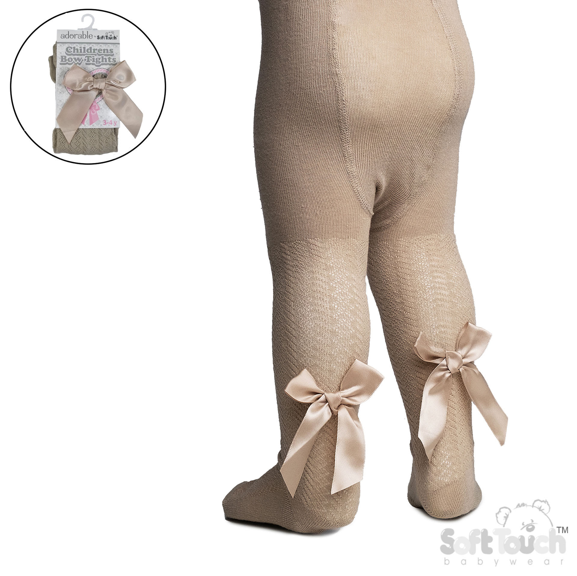 Biscuit Childs Jaquard Tights with Long Bow No. T170-BI