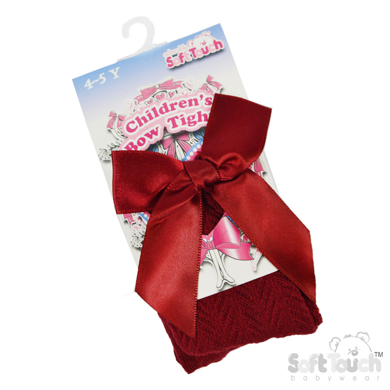 Burgundy 'Adorable' Chevron Childs Tights w/Long Bow : T170-BU