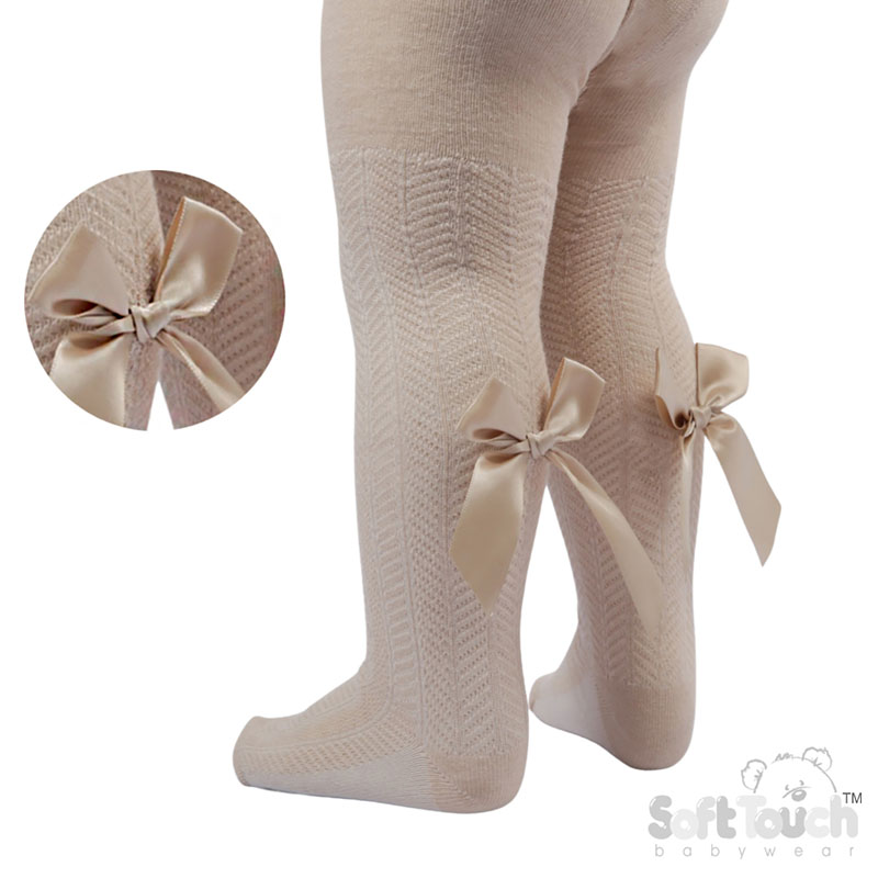 Coffee 'Adorable' Chevron Childs Tights w/Long Bow : T170-CO