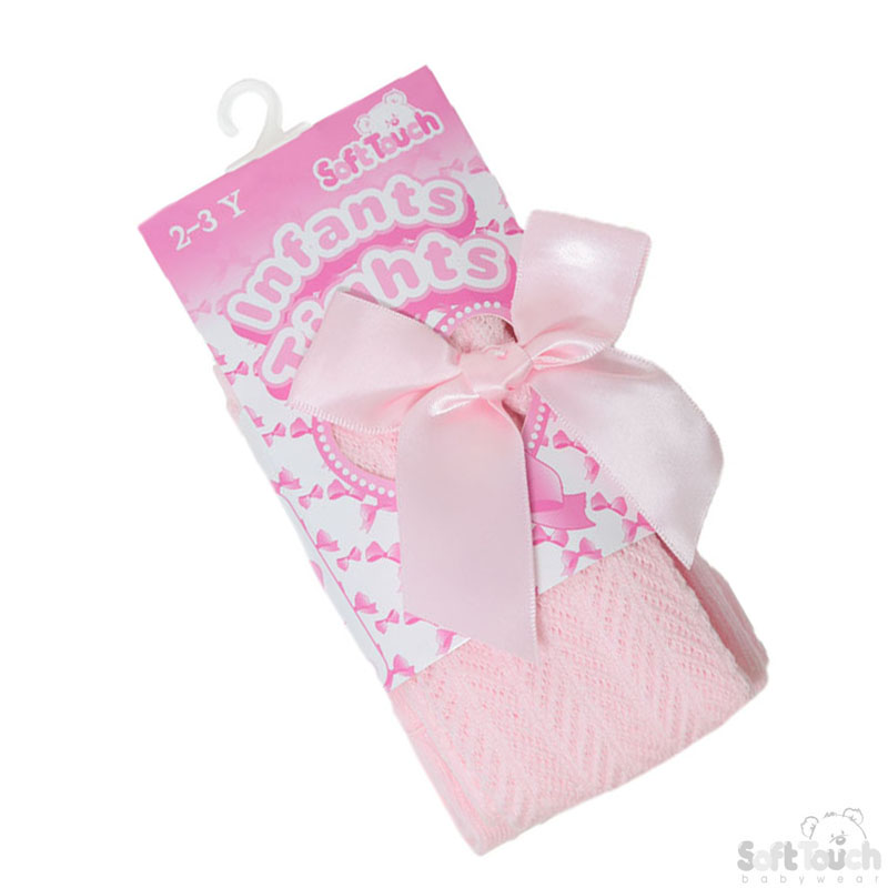 Pink Childs Chevron Tights W/ Long Bow No. T170-P