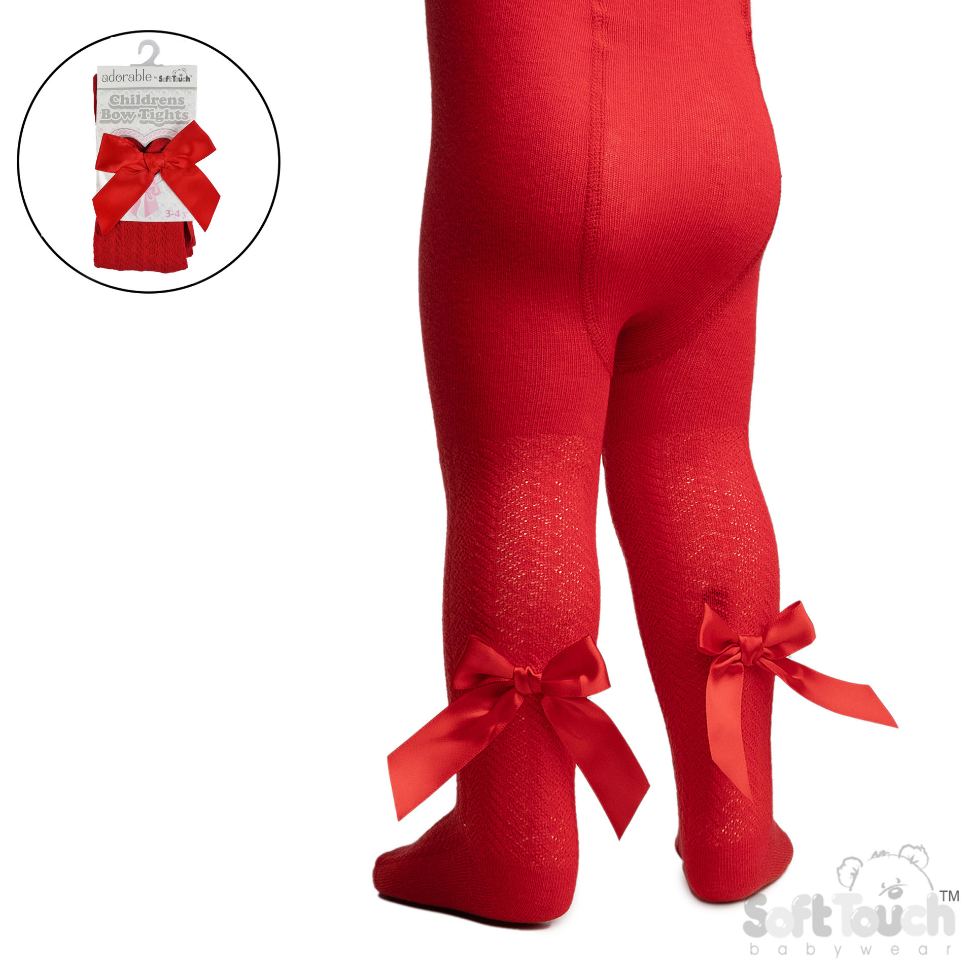 Red Childs Jaquard Tights W/ Long Bow No. T170-R