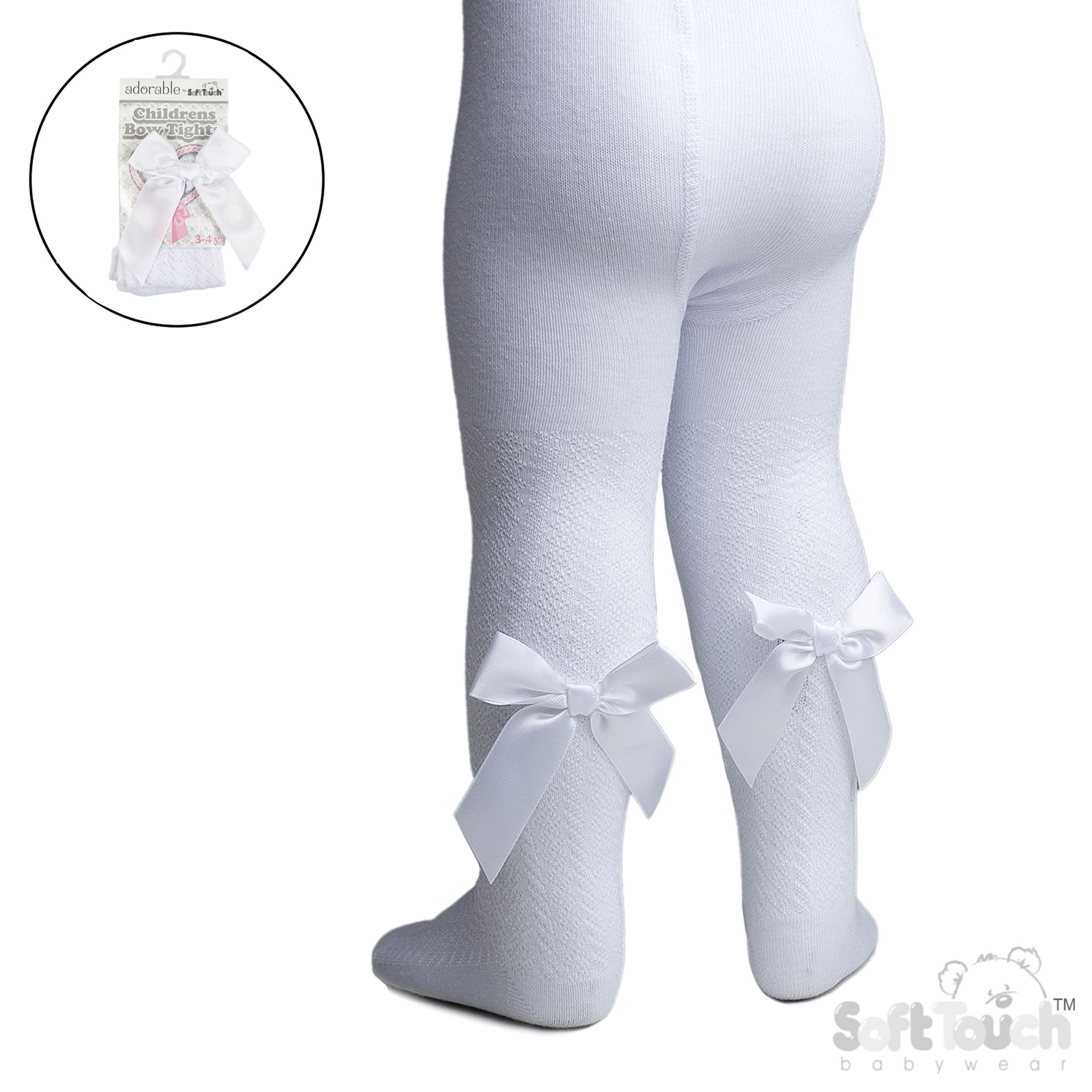 White Childs Jaquard Tights W/ Long Bow No. T170-W