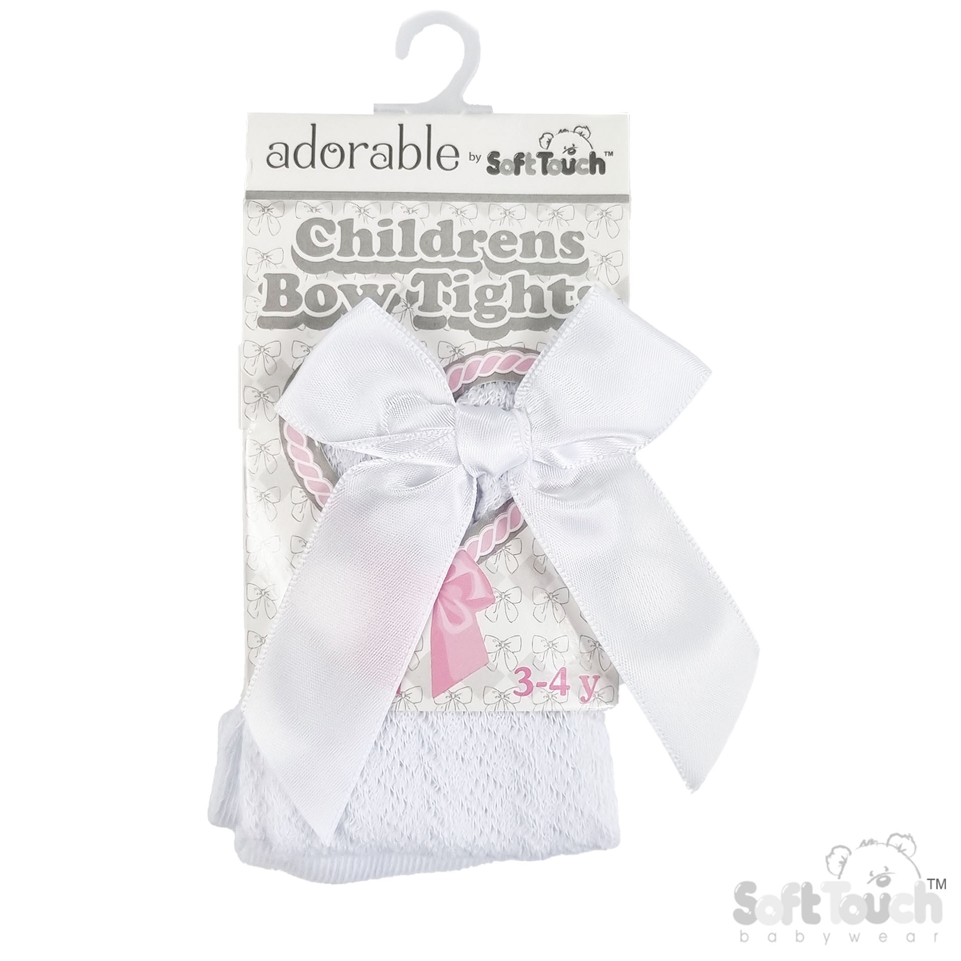 White Childs Jaquard Tights W/ Long Bow No. T170-W