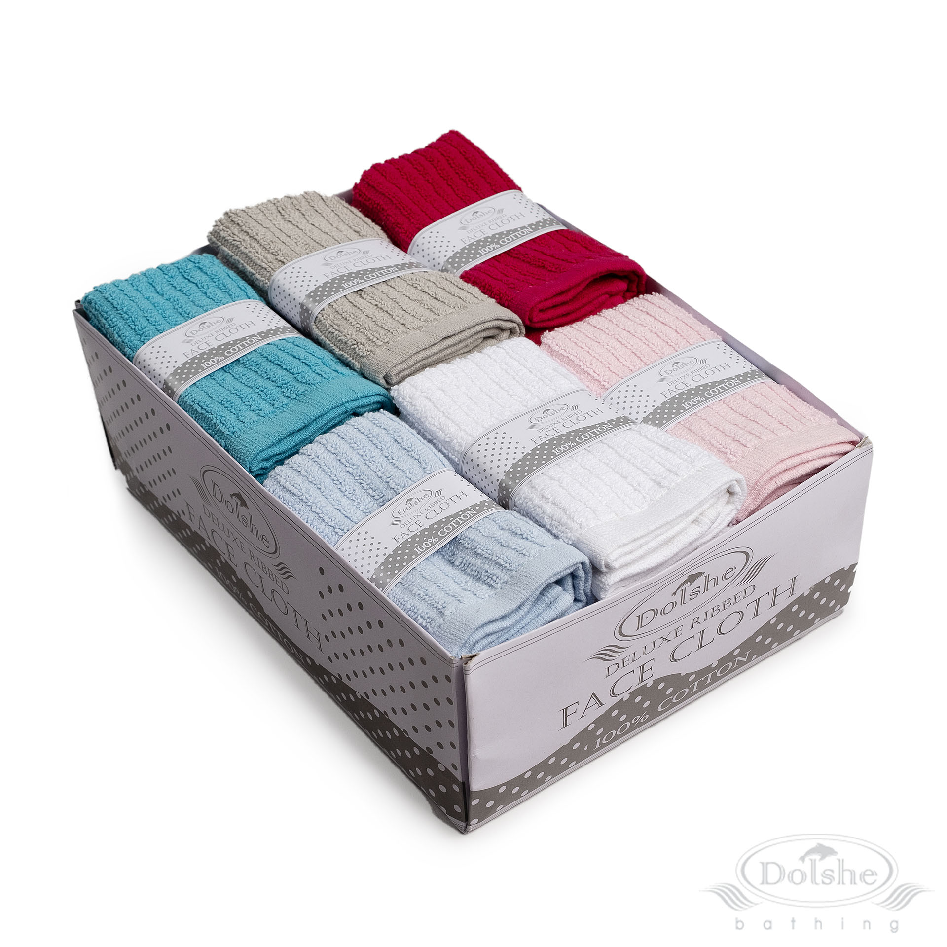 Pastel Ribbed Face Cloths (Display Box) No. T202-DB