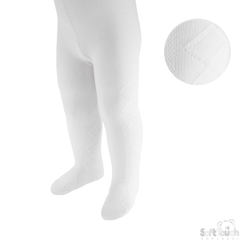 White Plain Jacquard Tights No. T21-W