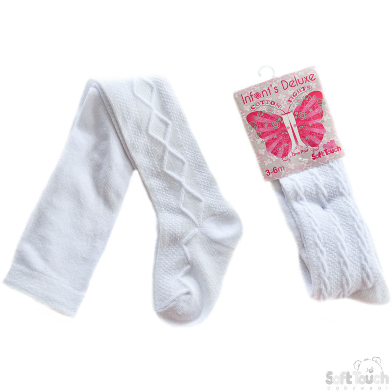 White Plain Jacquard Tights No. T21-W