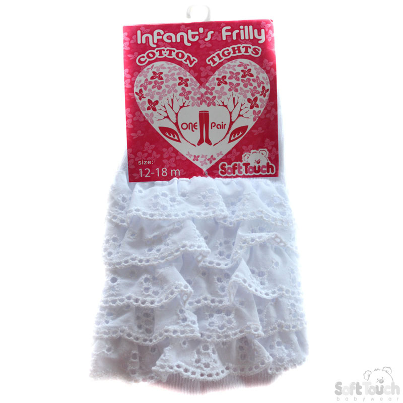 Infants White Frilly Tights No. T24-W