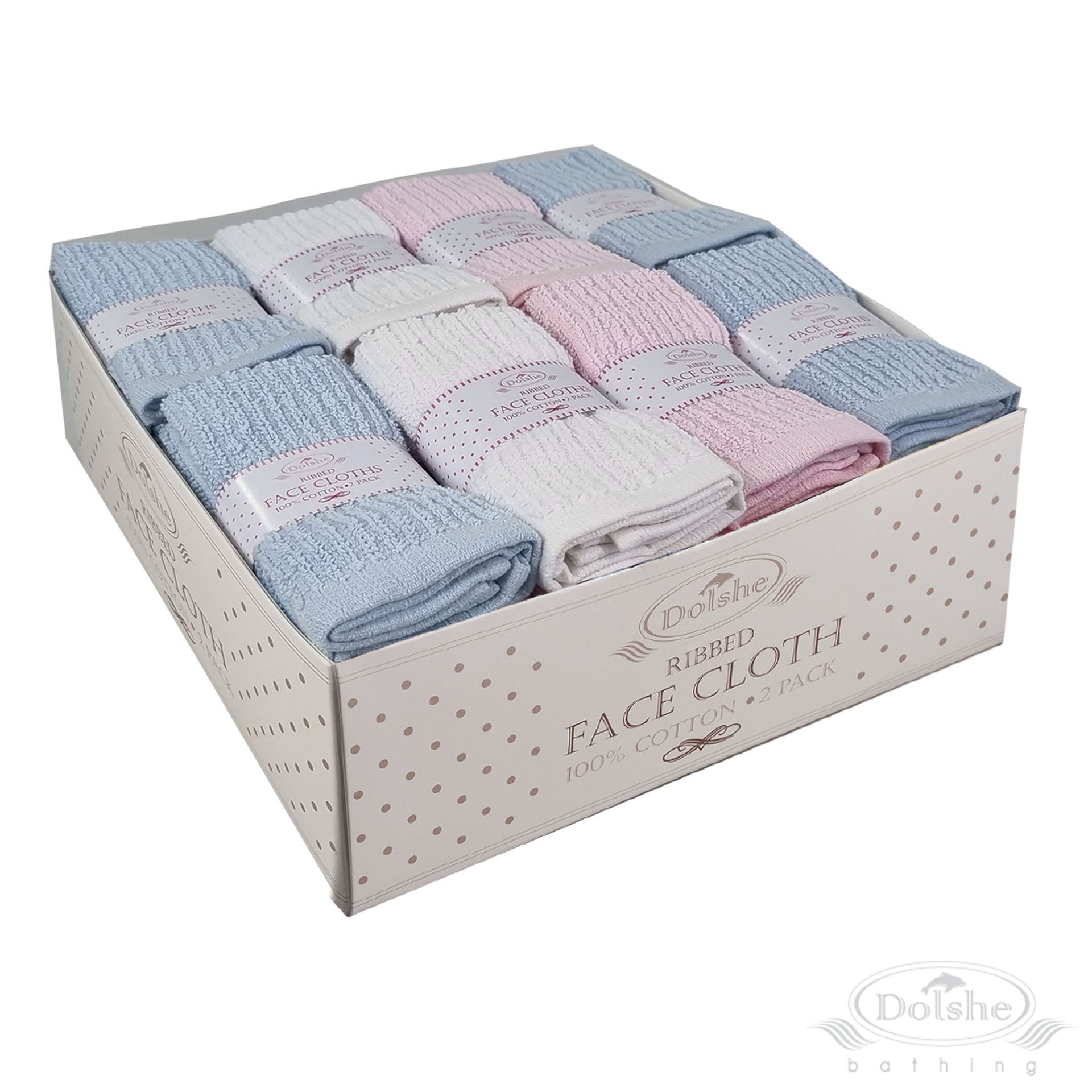 2 Pack RP Ribbed Face Cloth (Display Box) No. T304-DB-BPW