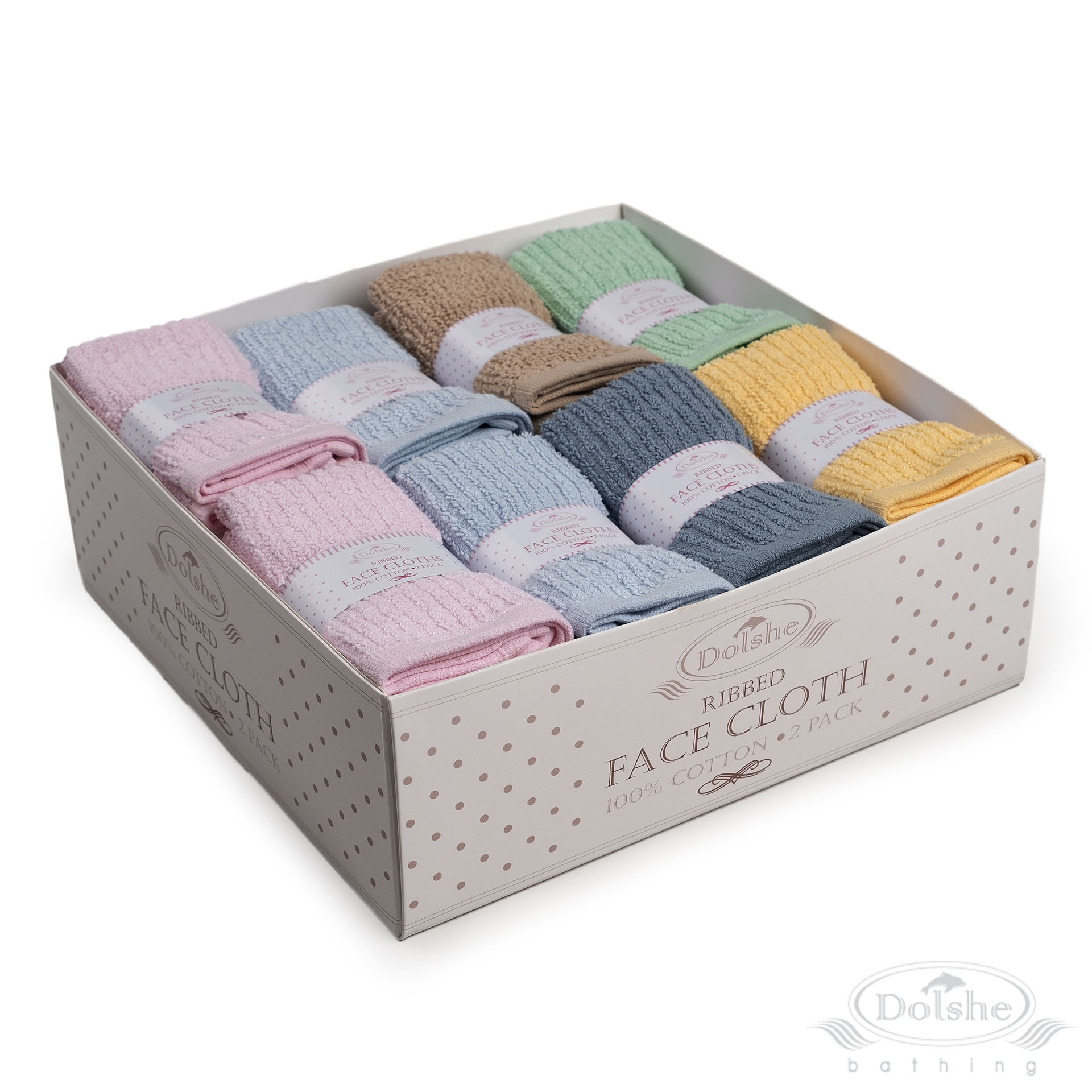 2 Pack RP Ribbed Face Cloth (Display Box) No. T304-DB