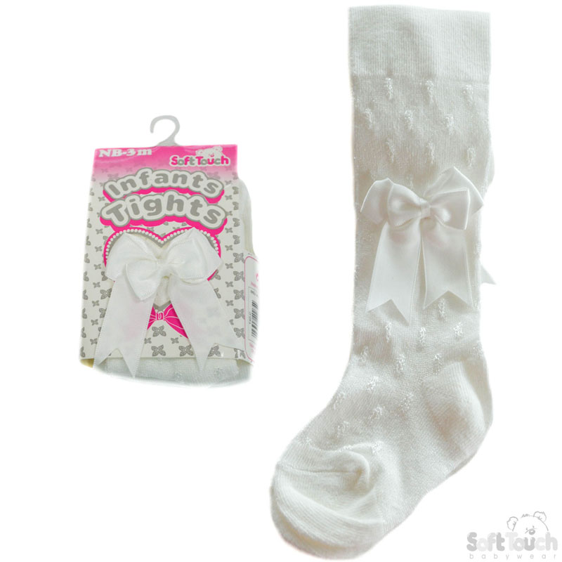 Cream Shiny Tights W/Bow No. T40-C