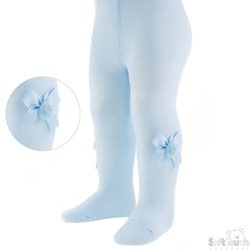 Blue Infants Tights W/Bow & Pom Pom No.T41-B
