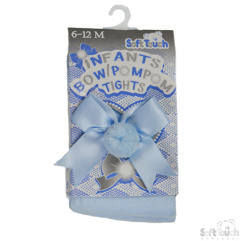 Blue Infants Tights W/Bow & Pom Pom No.T41-B