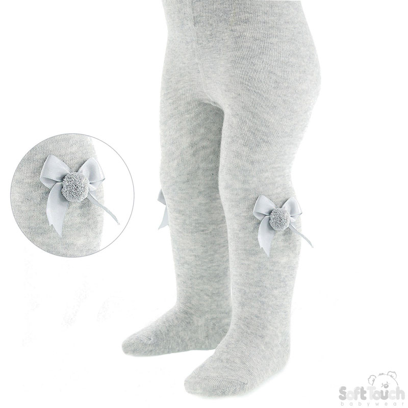 Grey Infants Tights W/Pom Pom & Bow No. T41-G