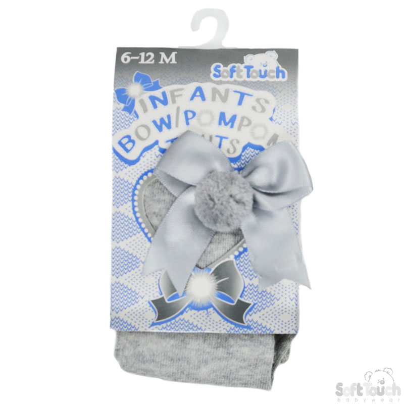 Grey Infants Tights W/Pom Pom & Bow No. T41-G