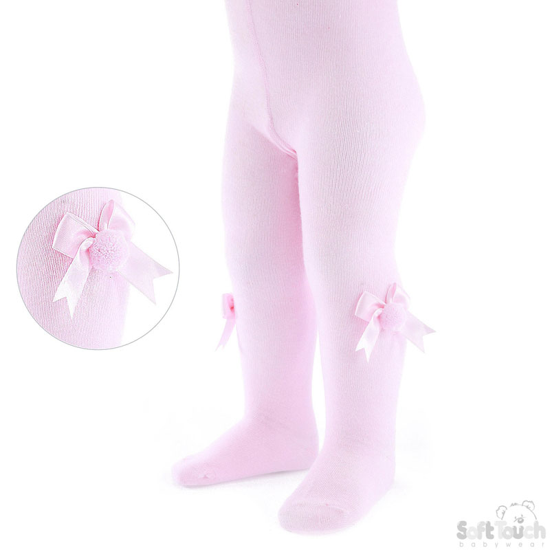Pink Infants Tights W/Bow & Pom Pom No. T41-P