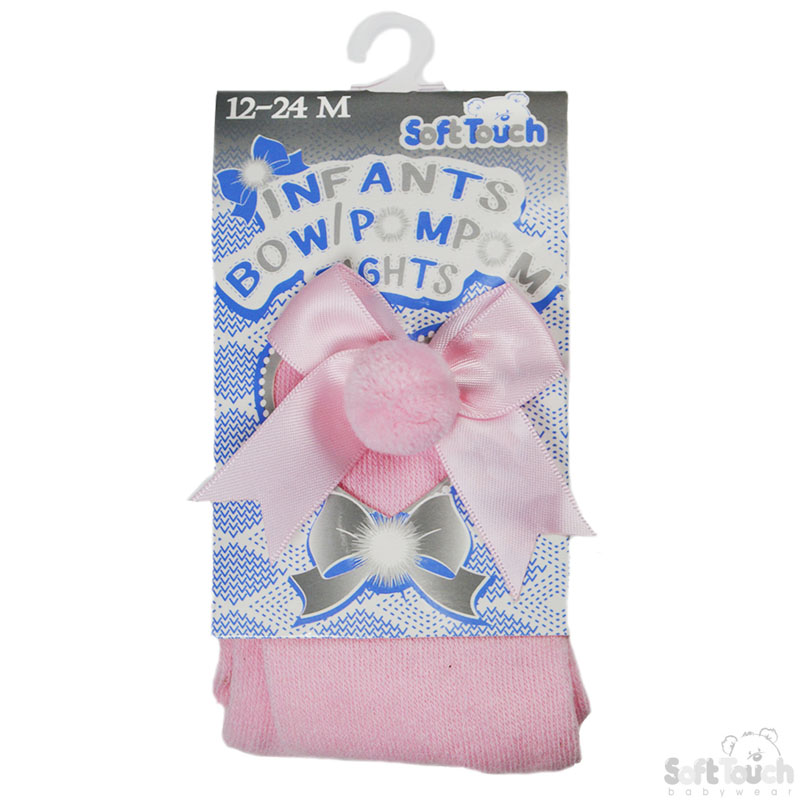 Pink Infants Tights W/Bow & Pom Pom No. T41-P