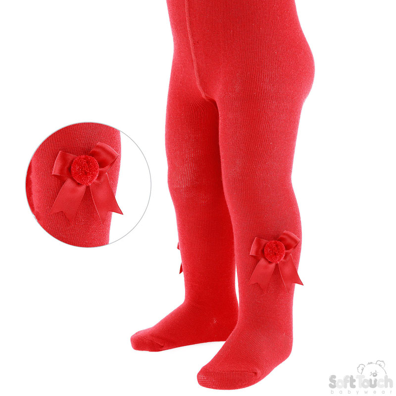 Plain Red Tights with Matching Bow and Pom Pom: T41-R