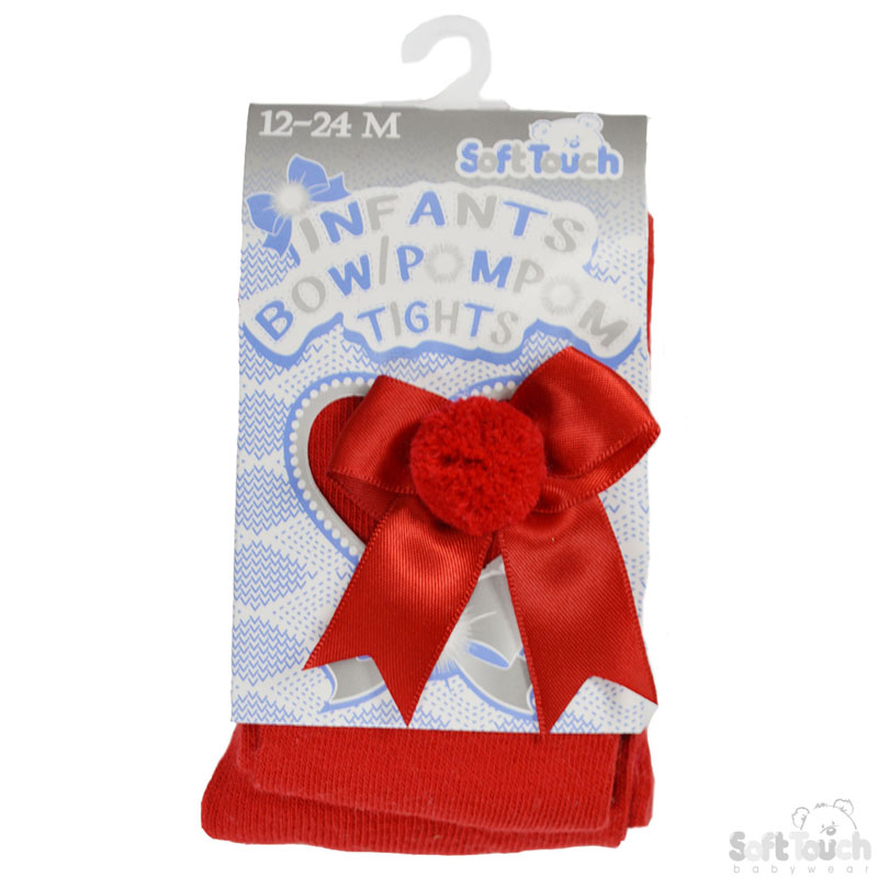 Plain Red Tights with Matching Bow and Pom Pom: T41-R
