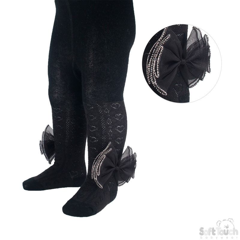 Black  Infants Heart Tights W/Large Bow No.T43-BLK