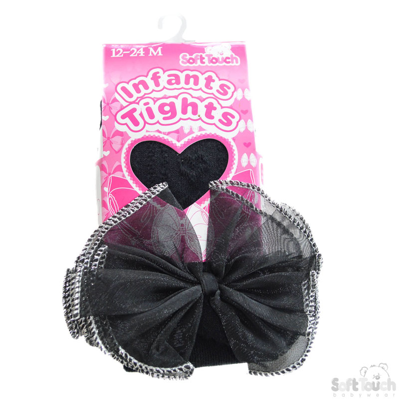 Black  Infants Heart Tights W/Large Bow No.T43-BLK