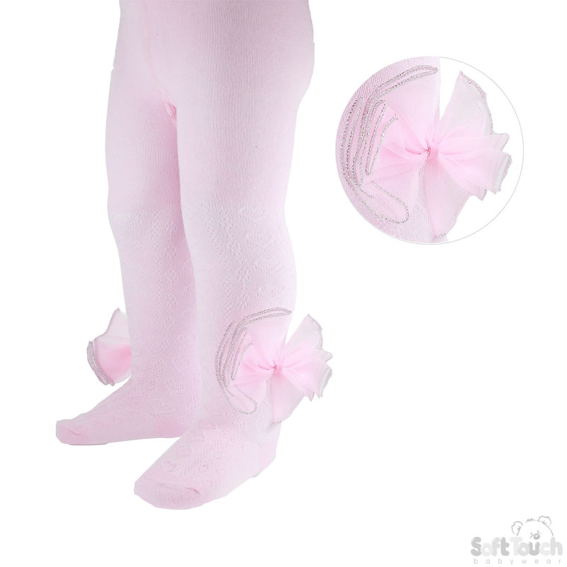 Pink Infants Heart Tights W/Large Bow No. T43-P