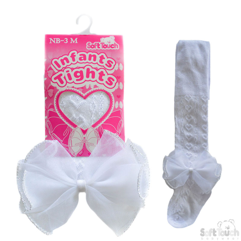 White Infants Heart Tights W/Large Bow No. T43-W