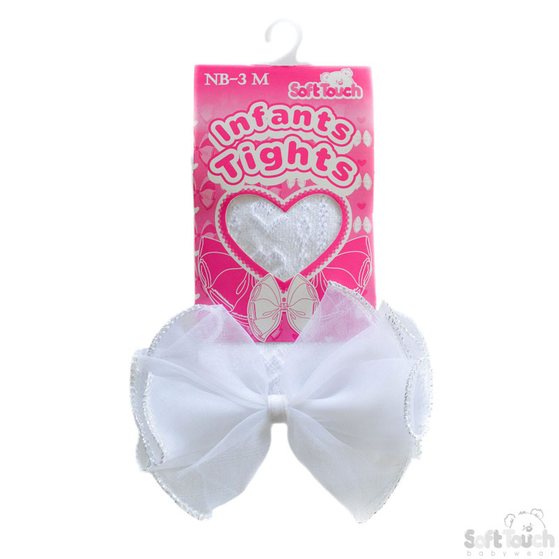White Infants Heart Tights W/Large Bow No. T43-W