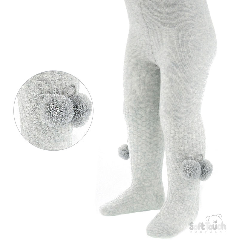 Grey Infants Tights W/Pom Pom  No. T45-G