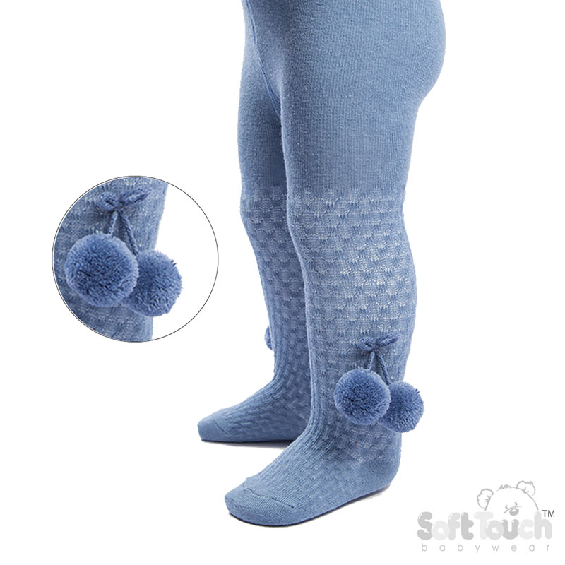 Steel Blue Checks Tights w/Pom Pom : T45-SB
