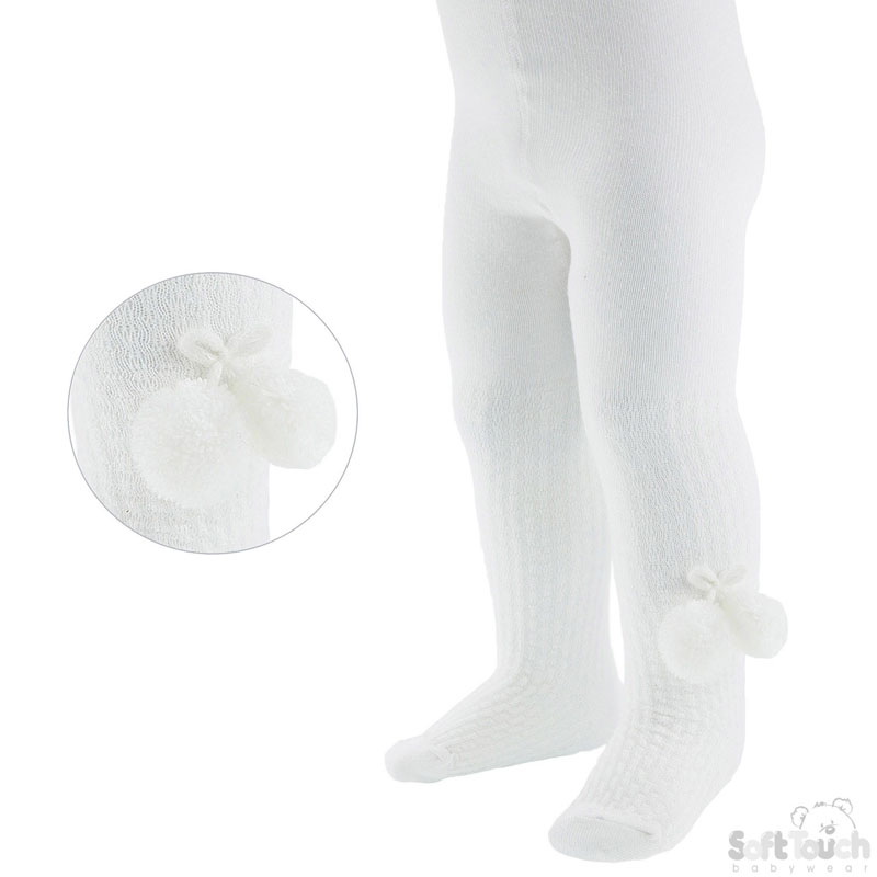 White Infants Tights W/Pom Pom No. T45-W