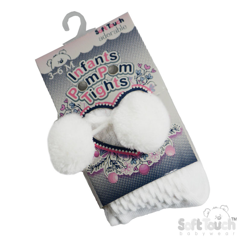 White Infants Tights W/Pom Pom No. T45-W